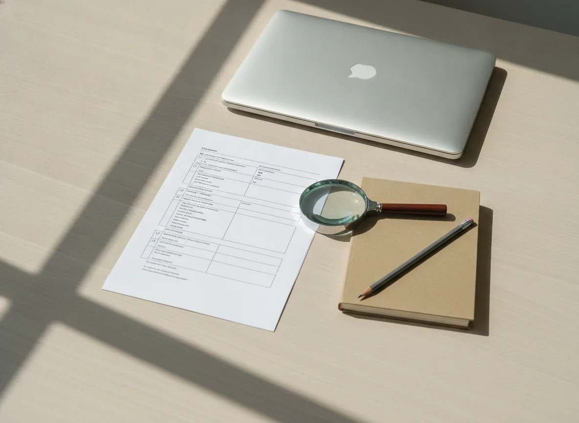 Magnifying glass and closed notebook on desk illustrating VAT number verification problems
