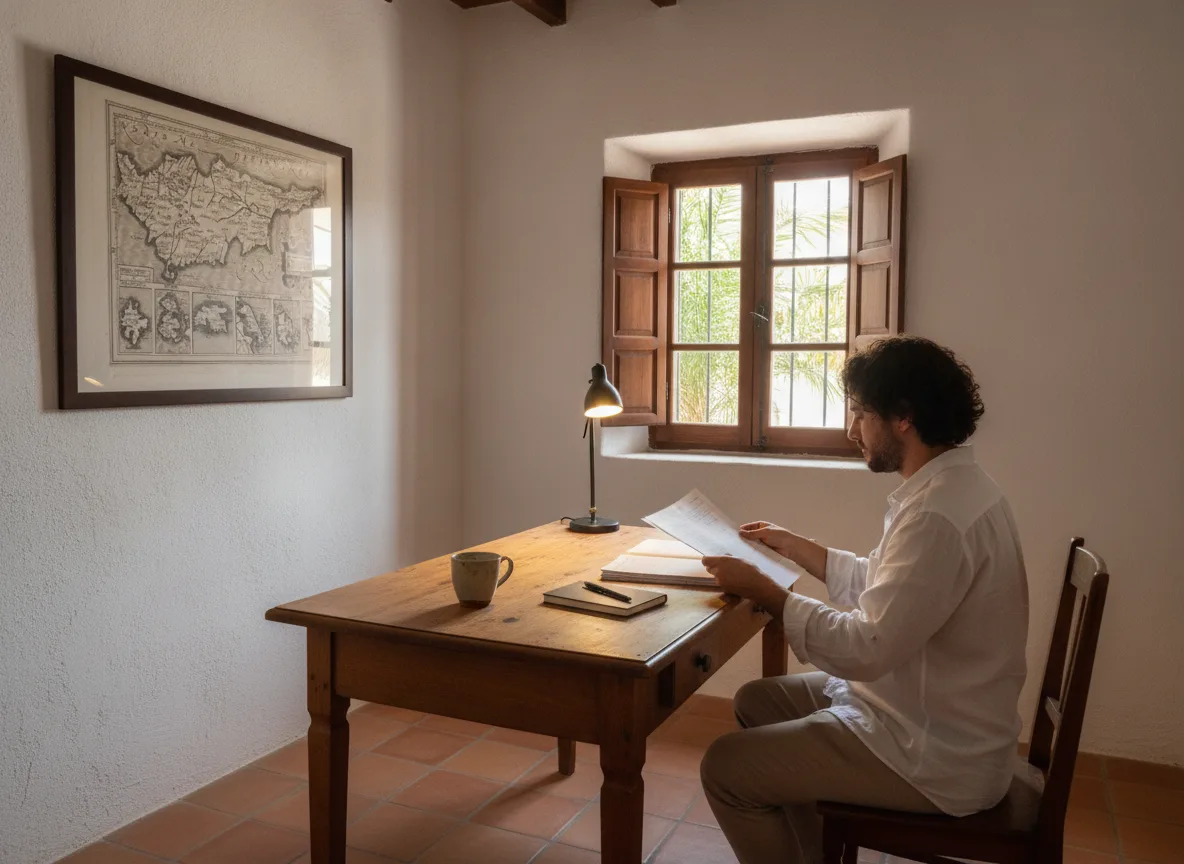 Accountant reviewing company registry documents in a Cyprus office